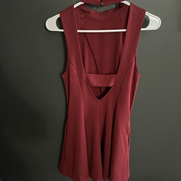 Free People Mock Neck Sleevless Skater Dress Burgandy Size L, Fits Like a XS - Picture 5 of 13